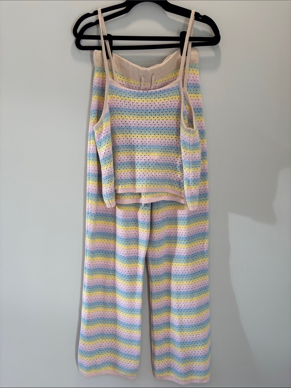 Anthropologie Saturday Sunday NWT Rainbow Pointelle Knit Tank & Pants Set L
